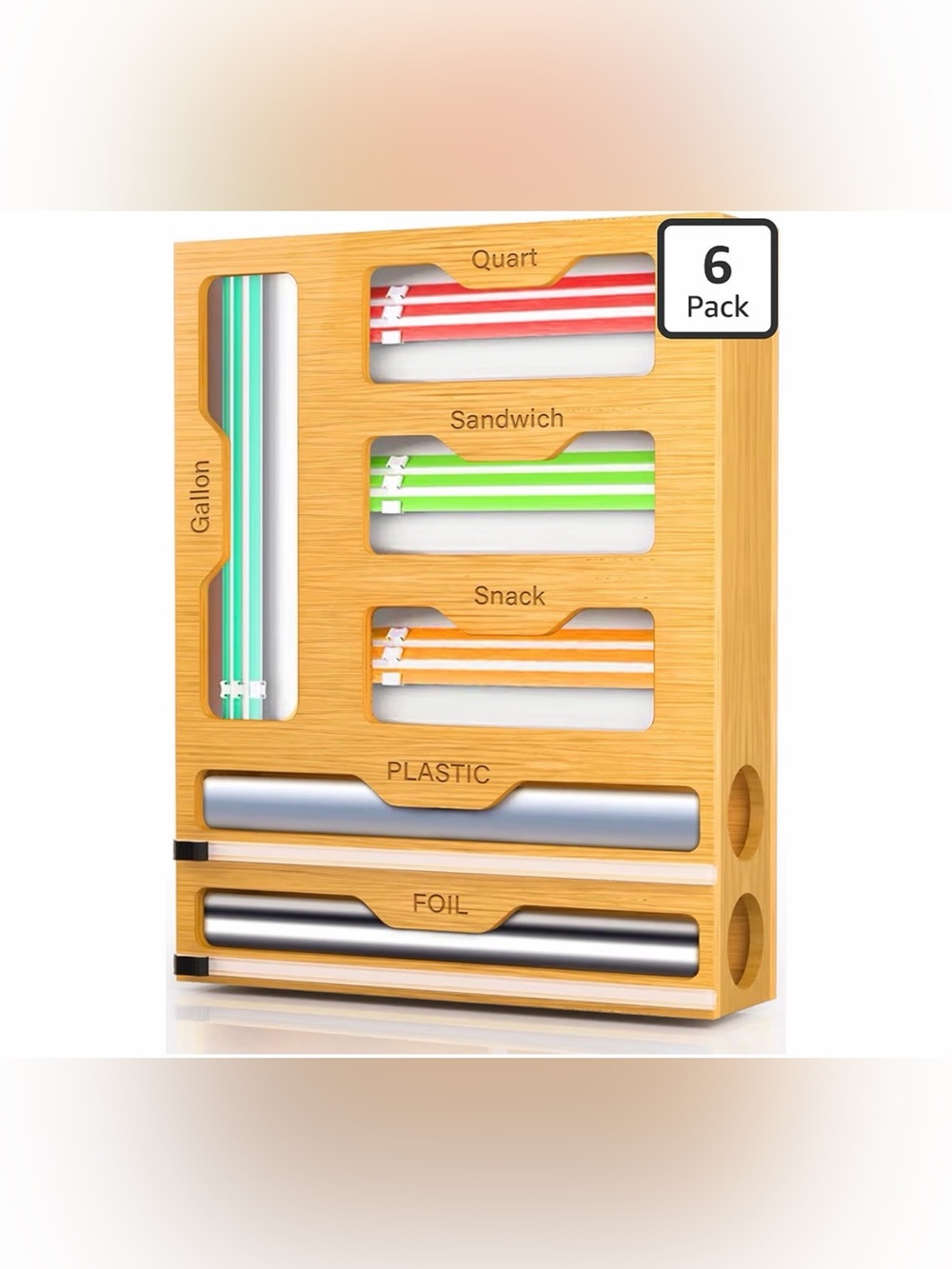Amazon Bamboo Ziplock Organizer , Plastic/foil Wrap Dispenser with Cutter
